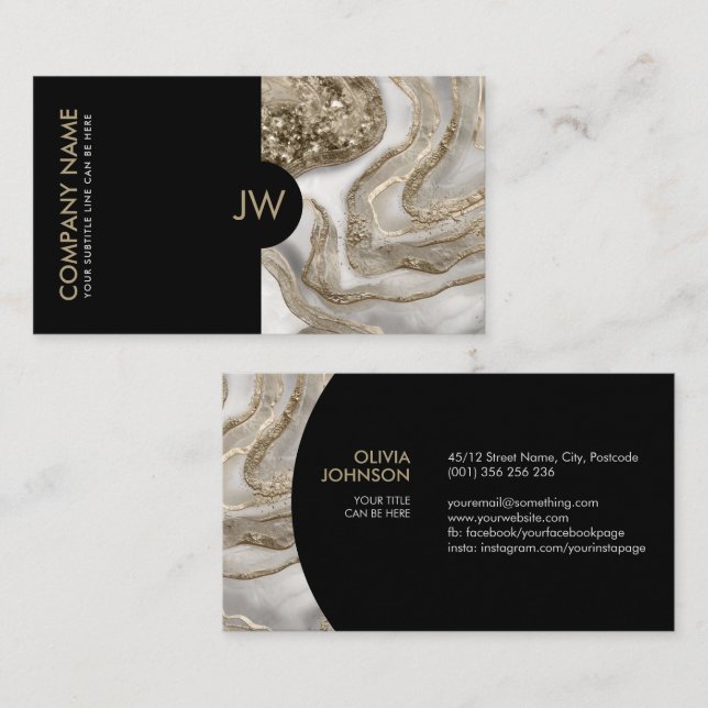 Tarjeta De Visita Mármol blanco líquido abstracto y oro (Anverso / Reverso)