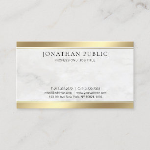 Tarjeta De Visita Mármol blanco moderno y elegante plantilla de oro 