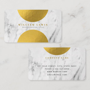 Tarjeta De Visita Mármol Blanco Moderno y Moderno Chic Dorado