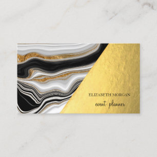 Tarjeta De Visita Mármol Blanco Negro Dorado Moderno y Elegante