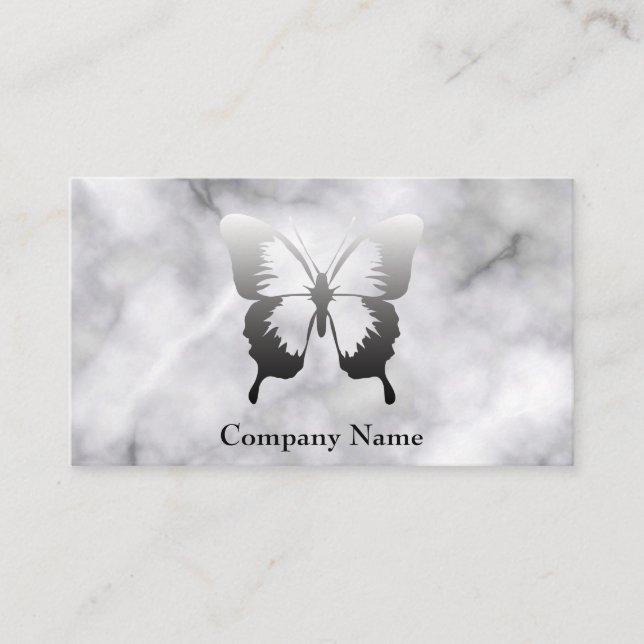 Tarjeta De Visita Mármol blanco y negro elegante mariposa (Anverso)