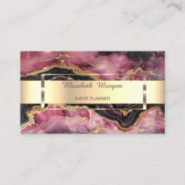Tarjeta De Visita Mármol Burgundy Negro Brillo Dorado Elegante con F