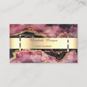 Tarjeta De Visita Mármol Burgundy Negro Brillo Dorado Elegante Franj
