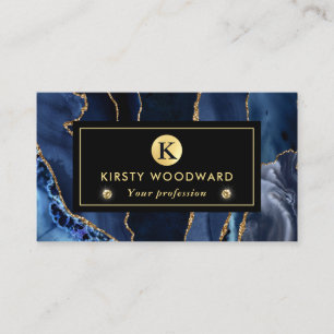 Tarjeta De Visita Mármol de ágata con brillo azul y dorado elegante