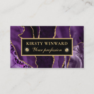 Tarjeta De Visita Mármol de ágata con brillo morado y dorado elegant