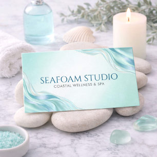 Tarjeta De Visita Mármol de Ágata Teal Moderno Metálico Turquesa Spa
