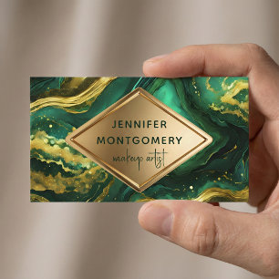 Tarjeta De Visita Mármol de ágata verde esmeralda y oro de lujo glam
