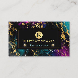 Tarjeta De Visita Mármol de galaxia elegante multicolor y dorado