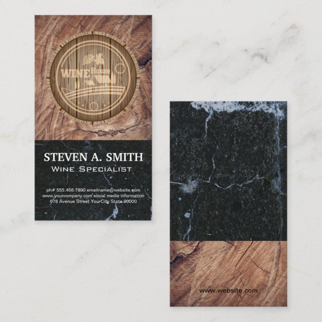 Tarjeta De Visita Mármol de la madera del cañón del vino (Anverso / Reverso)