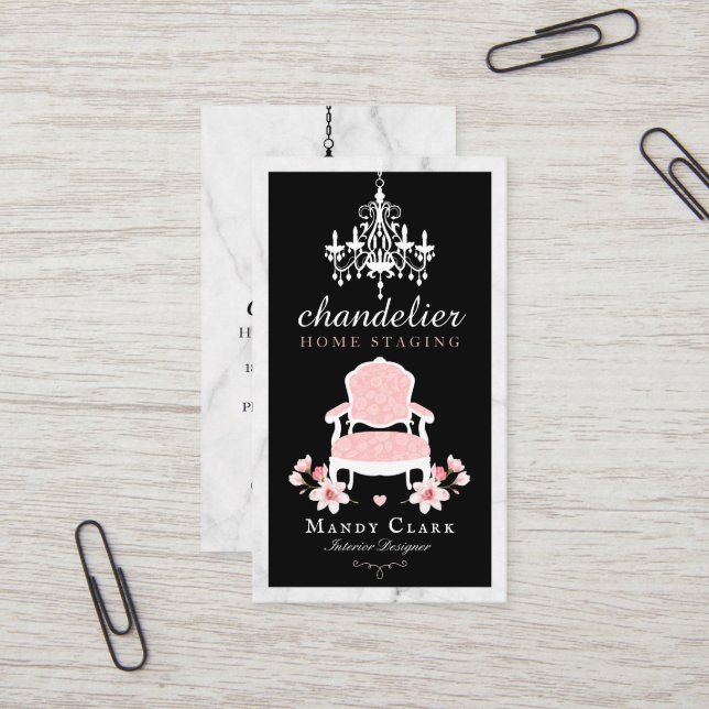 Tarjeta De Visita Mármol de la silla victoriana floral y de la lámpa (Anverso/Reverso In Situ)