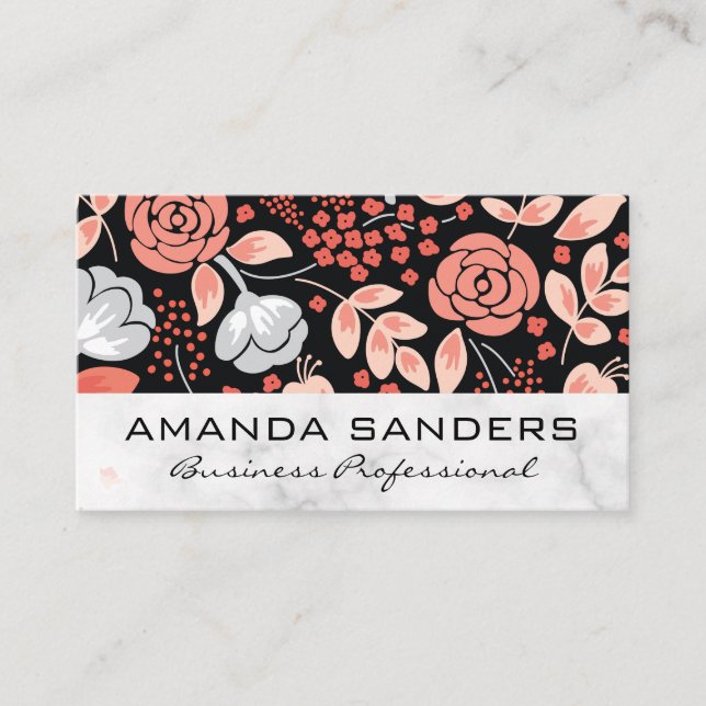 Tarjeta De Visita Mármol de patrón floral (Anverso)