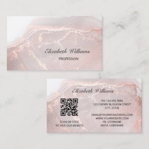 Tarjeta De Visita Mármol de tinta dorada Rosa Código QR