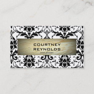 Tarjeta De Visita Mármol del patrón de damasco blanco y negro retro