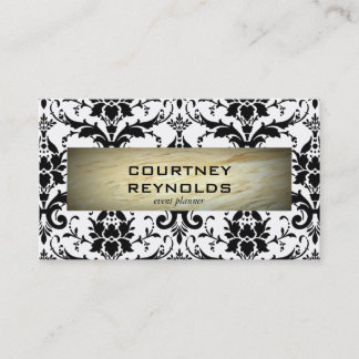 Tarjeta De Visita Mármol del patrón de damasco blanco y negro retro