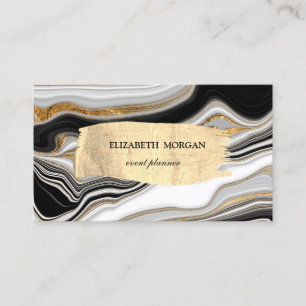 Tarjeta De Visita Mármol dorado blanco negro elegante pincelada