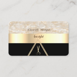 Tarjeta De Visita Mármol Elegante Moderno Frio Negro, Dorado, Tijera