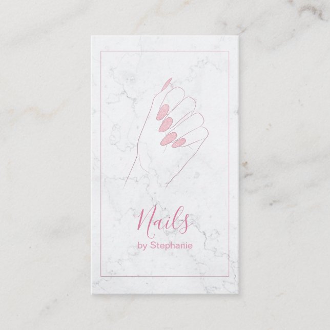 Tarjeta De Visita Mármol Elegante Rosa Oro Purpurina Nail Art Manicu (Anverso)