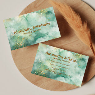 Tarjeta De Visita Mármol Esmeralda Elegante Dorado Negocios