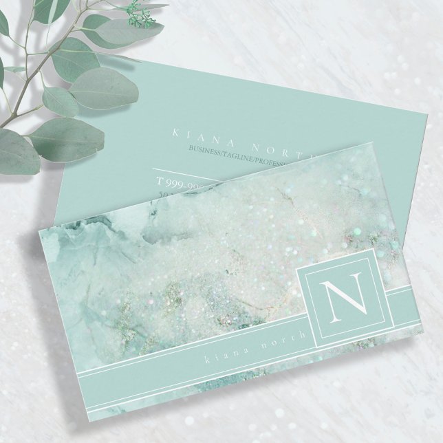 Tarjeta De Visita Mármol espumoso Monograma Pastel Verde Std ID672 (Subido por el creador)