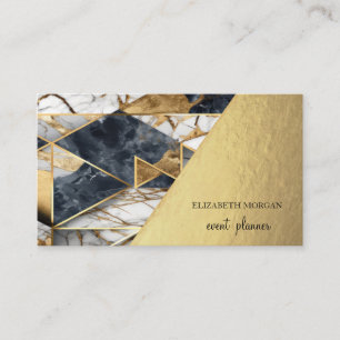 Tarjeta De Visita Mármol Geométrico Negro Moderno Dorado