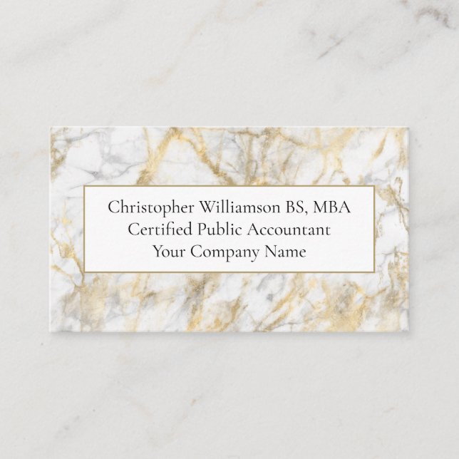 Tarjeta De Visita Mármol gris blanco oro profesional empresarial  (Anverso)
