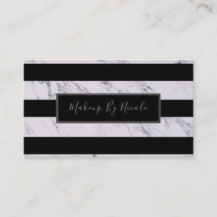 Tarjeta De Visita Mármol Gris Plateado Rayas Negras Chic Glam Modern