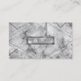 Tarjeta De Visita Mármol Gris y Blanco Estilo Glam Chic Elegante