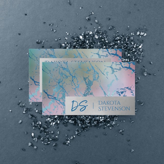 Tarjeta De Visita Mármol irlandés | Monograma Faux Holo de moda (Subido por el creador)