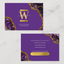 Tarjeta De Visita Mármol monograma de Purpurina de Geode de Agate Pu
