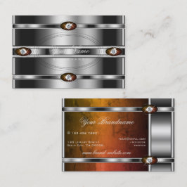 Tarjeta De Visita Mármol Naranja oscuro de plata moderna y diamantes