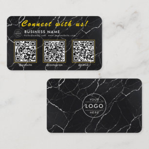 Tarjeta De Visita Mármol Negro de Lujo 3 Código QR Multi Social