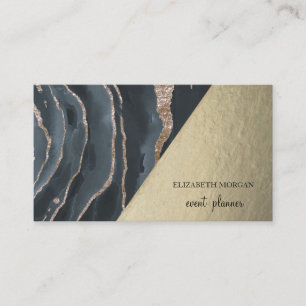 Tarjeta De Visita Mármol negro dorado moderno y elegante, geométrico