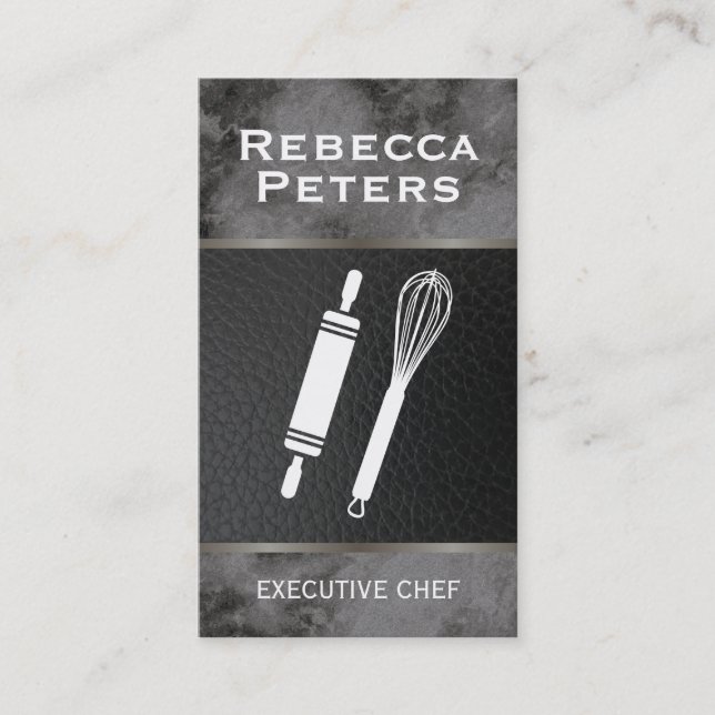 Tarjeta De Visita Mármol negro, maestro culinario del mentón rodante (Anverso)