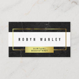 Tarjeta De Visita Mármol negro moderno con blanco y oro