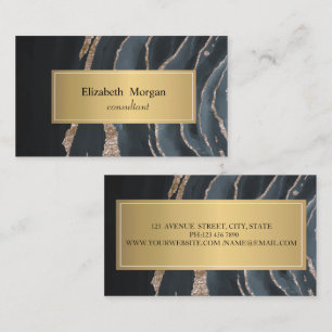 Tarjeta De Visita Mármol negro moderno elegante dorado