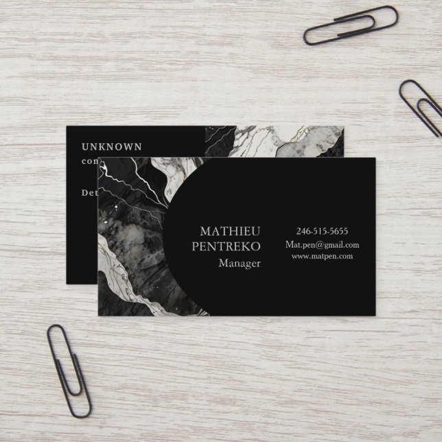 Tarjeta De Visita Mármol negro moderno y Personalizado formal platea (Anverso/Reverso In Situ)