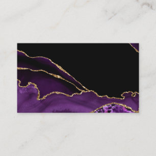 Tarjeta De Visita Mármol Negro Violeta Ágata Glamour Oscuro Dorado