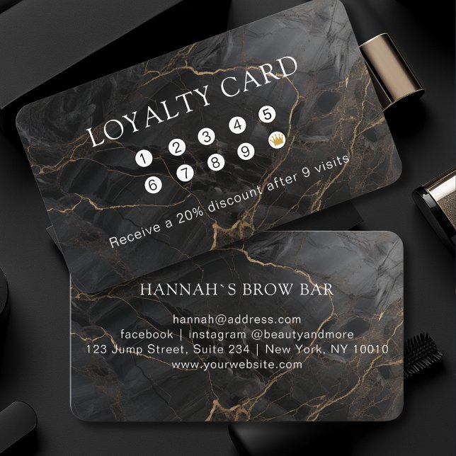 Tarjeta De Visita Mármol, oro negro, salón, lealtad (Custom, Marble, Black-Gold, Salon, Loyalty Business Card)