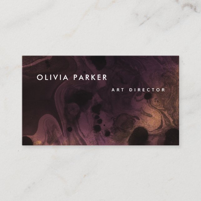 Tarjeta De Visita Mármol oscuro feroz | Dramática acuarela (Anverso)