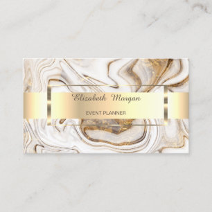 Tarjeta De Visita Mármol Profesional Blanco Dorado Franja Marrón