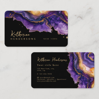 Tarjeta De Visita Mármol purpura chic con brillo dorado Profesional