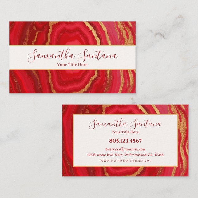 Tarjeta De Visita Mármol rojo oscuro con oro (Anverso / Reverso)