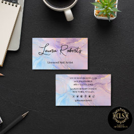 Tarjeta De Visita Mármol Rosa Azul y Dorado