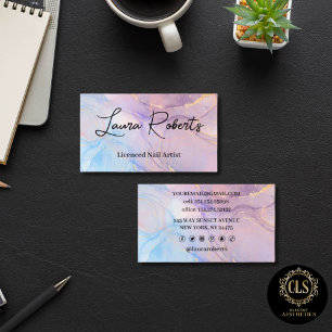 Tarjeta De Visita Mármol Rosa Azul y Dorado