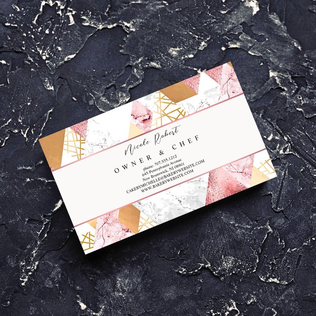 Tarjeta De Visita mármol rosa dorado pastelería Pastry Chef Bakerley (Subido por el creador)