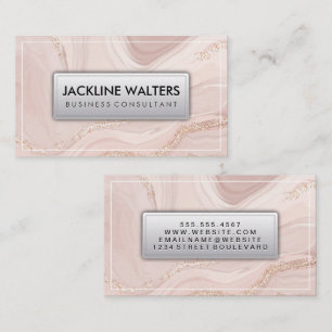Tarjeta De Visita Mármol Rosa Escamas de Oro