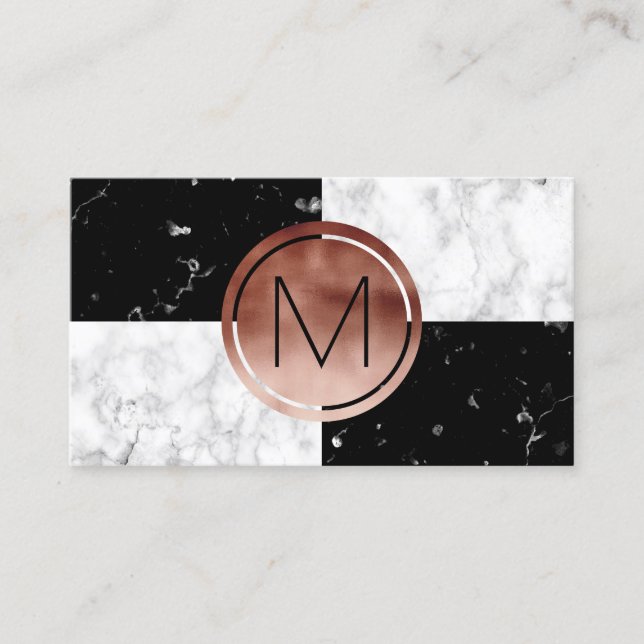 Tarjeta De Visita Mármol subió monograma elegante del blanco del (Anverso)