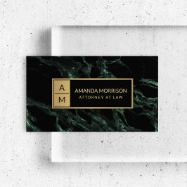 Tarjeta De Visita Mármol verde mínimo de monograma profesional