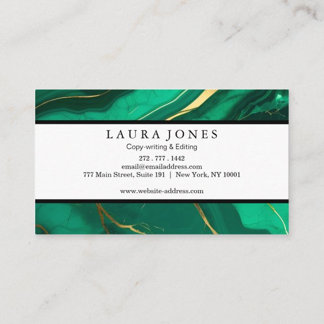 Tarjeta De Visita Mármol Verde Profesional (Reverso)