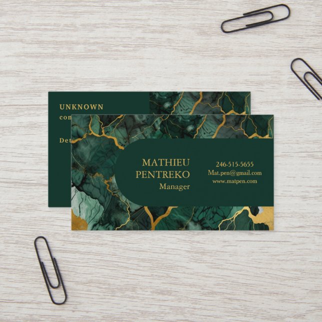 Tarjeta De Visita Mármol verde simple y Personalizado monograma de o (Anverso/Reverso In Situ)